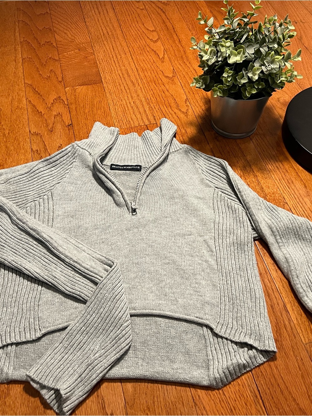 Brandy Melville Light Gray Ribbed Half-Zip Turtleneck Sweater